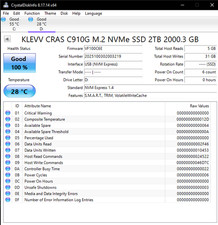 KLEVV CRAS C910G 2TB M.2 2280 NVMe PCIe Gen4 SSD K02TBM2SP0 Open Box 100% Health picture