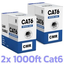 2 Pack 1000ft Cat6 Bulk Ethernet Cable Riser CMR Solid 23AWG UTP White picture