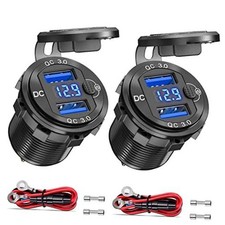 2 Pack 12V USB Outlet Dual QC 3.0 Fast Charger Waterproof USB Car 2pack-blue picture