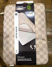 U Brands Padded Laptop Sleeve Case 16in Polyester Beige Check Zipper picture