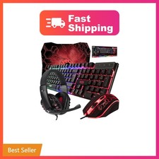Gaming Keyboard and Mouse and Mouse pad and Gaming Headset, Wired LED RGB Bac... picture