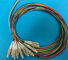 12 Optic Fiber Pigtail, Color-Coded, MMF OM2, LC/UPC, 900um, 3 Meter, Unjacketed picture