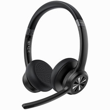 TECKNET Bluetooth On-Ear Wireless Headset Boom Mic USB-C BLK Noise Cancel New picture