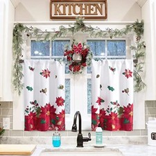 Christmas Curtains 36 Inch Length for Kitchen Window Set of 2 Pack 26