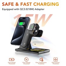 Wireless Charger Station, 4 In 1 Foldable 15W Fast Charging Wireless Charging St picture
