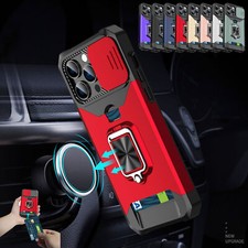 Luxury Armor Ring Card Slot Cover Case For 16 15 14 13 12 11 Pro Max XR X 7 8 SE picture