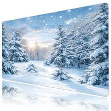 Blue Sky Snowy Pine Tree Winter Forest Mat for Keyboard and Mouse Desk Pad picture