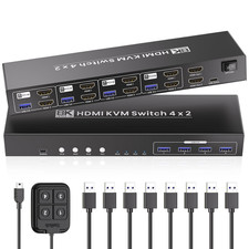 8K@60HZ 4K@120Hz HDMI KVM Switch 2 Monitors 4 Computers with 4 Port USB 3.0 Hub, picture