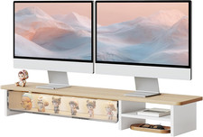 42.5-Inch Dual Monitor Stand Riser with Large Acrylic Drawer, Oak picture