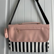 ECOSUSI Striped Pink Black White laptop Bag Adjustable Strap Button Zipper picture