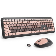 Surmen Cute Colorful Keyboard and Mouse Wireless Silent, Full-Size Retro Type... picture