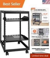 15U Open Frame Server Rack, 23''-40'' Adjustable Depth, Free Standing or Wall... picture