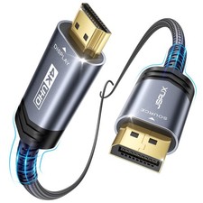 JSAUX 4K DisplayPort to HDMI Cable 10ft Uni-Directional Nylon Grey (23) picture