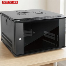 Server Cabinet 6U Wall Mount Enclosure Lockable Door Glass Panels Alloy Steel picture