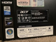 Fully Functional Acer Aspire AX3200-U3600A 320GBHD 8400 CPU 4GB DDR 64 Bit picture