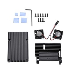 Metal Black Case Shell Box W/ Dual Fan Heatsink For Raspberry Pi 4 Model B 4B picture