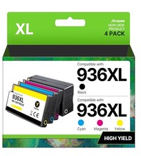 936e High Yield 936 Ink Cartridges for HP Printers Black Colors 4 PK picture