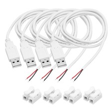 4Pcs USB Plug Pigtail, 1M/3.2FT Male 22 AWG 5V 3A with Wire Connector, White picture