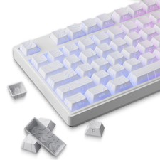 White Topographic PBT 97 Keycaps Set Fits 61/64/66/68/71/75/84/87 Keyboards picture