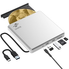 External LightScribe CD DVD Burner USB 3.0 USB-C SD TF Reader 2 USB Ports Silver picture