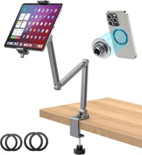 Adjustable 2-in-1 Aluminum iPad Stand with Clamp and Arm for Desk Use picture