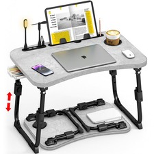 Light Stone Adjustable Height Lap Desk Foldable Bed Table Storage Drawer Cup picture