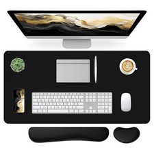 Leather Desk Pad, Black Desk Mat, Non-Slip Desk Protector Mat, Leather Desk B... picture