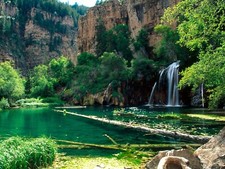 Landscape forest cliff waterfall nature lake Custom Gaming Mat Desk picture