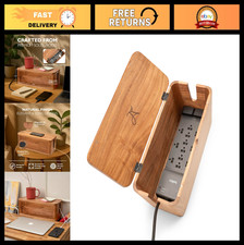 Large Cable Management Box - Acacia Wood Organizer for Cords & Power Strips - Hi picture