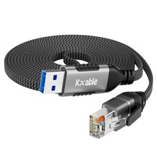 USB to Ethernet Cable 10FT, Flat RJ45 Cat 6 Cord, 10 Feet, Grey picture