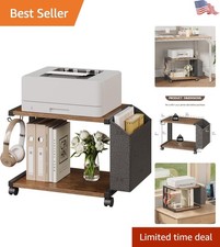Rustic Brown 2-Tier Printer Stand with Wheels & Storage Bag for Home Office picture