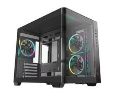 DeepCool CG330U 3F Panoramic Curved Glass Dual Chamber Micro-ATX Case, 3 Pre-... picture