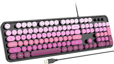 Computer Keyboard Wired, Retro USB Keyboard with Large Number Pad, Caps Indicato picture