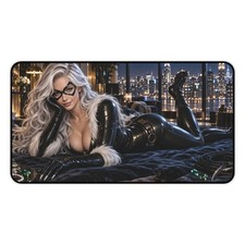 Black Cat Extended Gaming Mouse Pad Black White Art Keyboard Desk Mat picture