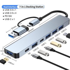 USB C Hub USB Hub 3.0, Aluminum 7 in 1 USB Extender, USB Splitter with USB 3.0, picture