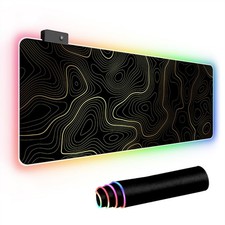 Large RGB LED Gaming Mouse Pad Black Gold Topographic Desk Mat XL Gamer Pad picture