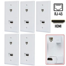 5 Pcs Recessed Wall Plate 1-Gang Cat5e RJ45 Ethernet + HDMI Video Coupler White picture