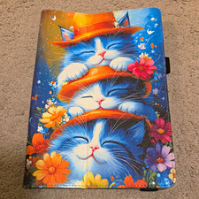 Universal Folding Folio Tablet Case Stand, Elastic Strap, Cat, Floral 10 Inch picture