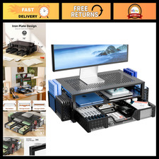 2-Tier Laptop Stand with Drawer - Adjustable Monitor Stand for Home Office, Blac picture