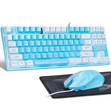 Blue Keyboard and Mouse,87 Keys TKL USB Wired 13.5*5.5*1.2 inches, Main picture
