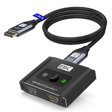 DisplayPort Switch 2 In 1 Out DP1.4 8K 4K w/ 1.64ft Cable USB-C Power picture