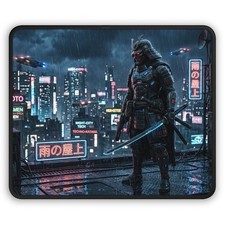 Cyber Samurai Nightscape Gaming Mouse Pad | Neon City Blade picture