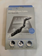 Tech Universe Charge + Sync Cable Black 3 In 1, 3 Ft Retractable NEW IN BOX picture