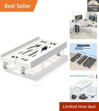Mobile CPU Stand with Lockable Wheels - Adjustable Width PC Tower Stand in White picture