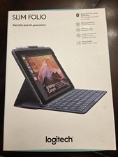 Logitech Slim Folio Bluetooth Keyboard Case Pencil Holder iPad 5/6 9.7