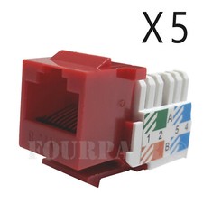 5x Pack Lot CAT6 Network RJ45 Port 110 Punch Down Keystone Snap-In Jack Red picture