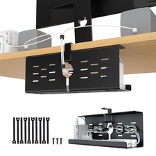 Black Metal Under Desk Cable Management Tray NoDrill Clamp Mount 16 In 1 PCS picture