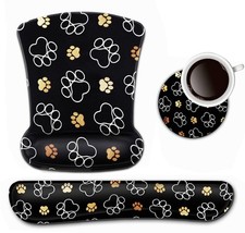 Keyboard Wrist Rest and Pad Wrist Set,Cute Dog Paw Prints Gold White Ergonomi... picture