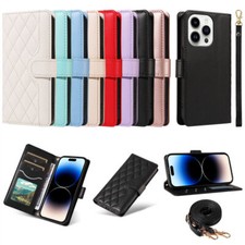 Flip Strap Flip Grid Leather Wallet Cover Case for 16 15 14 13 12 11 Pro Max picture