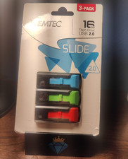 EMTEC Slide 2.0 16GB USB 2.0 Flash Drive 3-Pack Red/Green/Blue ECMMD16GC452P3 picture